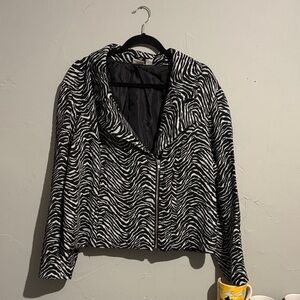 Cato Black & White Zebra-Print Bomber Jacket